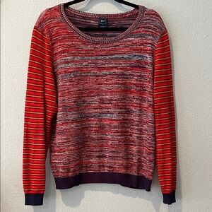 GAP Marbled  Crewneck Sweater Orange and Black Striped Sleeves
100% cotton
Sz XL